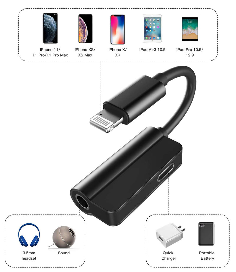 [Australia - AusPower] - Headphone Adapter Lightning to 3.5mm AUX Audio Jack and Charger Extender Dongle Earphone Headset Splitter Compatible with iPhone 11 12 Mini pro max xs xr x se2 8 7Plus for Ipad Air Cable Converter 