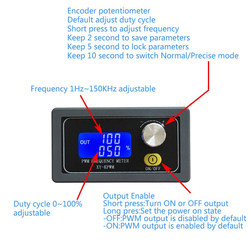 [Australia - AusPower] - MiOYOOW PWM Frequency Generator, 1-Channel 1Hz-150KHz Adjustable Pulse Duty Cycle Function Generator, Square Wave Signal Generator Module with LCD Display and Rotary Switch 