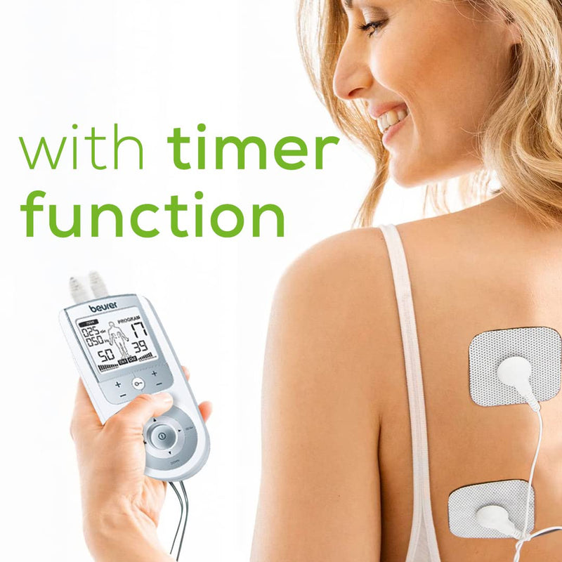 [Australia - AusPower] - Beurer TENS Unit Muscle Stimulator for Pain Relief - TENS Machine with Adjustable Intensity Levels - Electronic Muscle Stimulator with TENS Unit Pads, EM44 