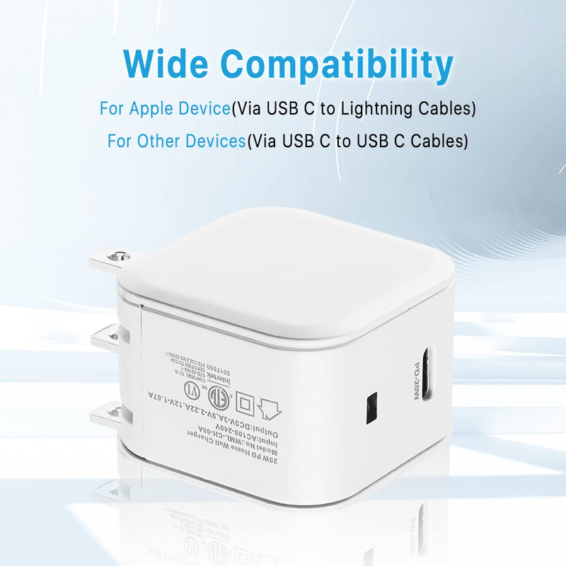 [Australia - AusPower] - Weduda USB C Wall Charger, 20W PD Charger Fast Charger iPhone Charger Type C Compatible with iPhone/iPad/Samsung/Pixel and More (White) White 