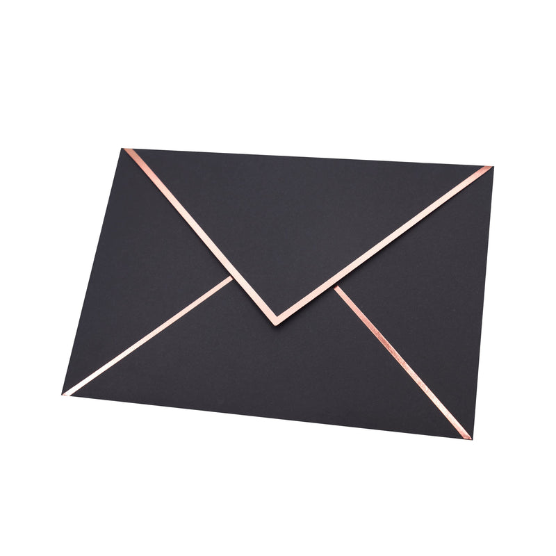[Australia - AusPower] - A7 Envelopes - 25-Pack V Flap Foil Border Luxury Mailing Envelopes for 5" x 7" Cards - for Wedding, Invitations, Baby Shower, Photos, Graduation, Birthday, Bridal Shower - 5.25" x 7.25" (Black) Black 