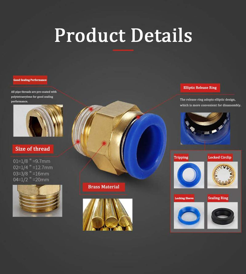 [Australia - AusPower] - PC4-01 Push to Connect Fittings, 4mm Tube OD x 1/8” G Thread, Straight Pneumatic Quick Fitting Air Line Connector 20Pcs 4mm OD x 1/8” G 