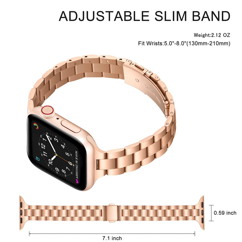 [Australia - AusPower] - OMIU Thin Band Compatible with Apple Watch 40mm 38mm 41mm 42mm 44mm 45mm, Premium Stainless Steel Metal Replacement Adjustable Wristband Strap for iWatch Series 7/6/5/4/3/2/1 SE Women Men Rose Gold 38mm 40mm 41mm 