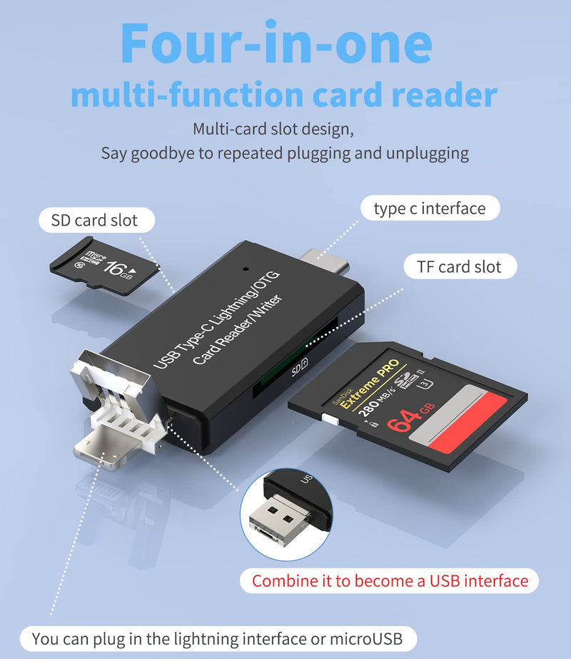 [Australia - AusPower] - SD Card Reader OTG Micro USB C Camera Memory Adapter Compatible With Apple Samsung Galaxy Android Iphone13 12 11 Pro Max Mini Ipad 2.0 for SD And TF Card Type-C Lightning USB 3 In 1 PC Computer Laptop 