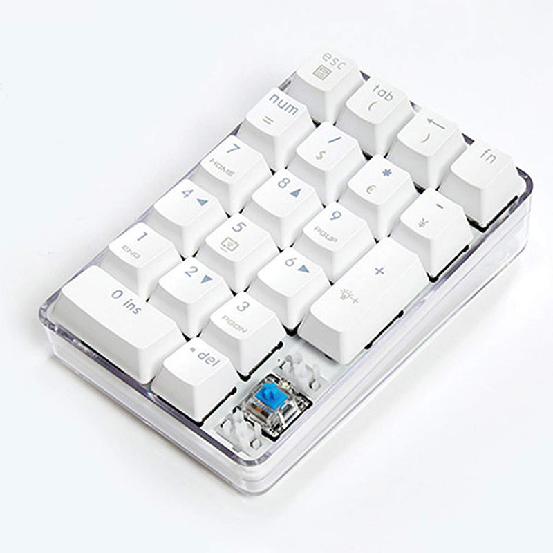 [Australia - AusPower] - Mechanical Numeric Keypad GATERON Blue Switch Wired Gaming Keypad Crystal Case White Backlit 21 Keys Mini Numpad Portable Keypad Extended Layout White Magicforce by Qisan 21 keys GATERON Blue Switch 