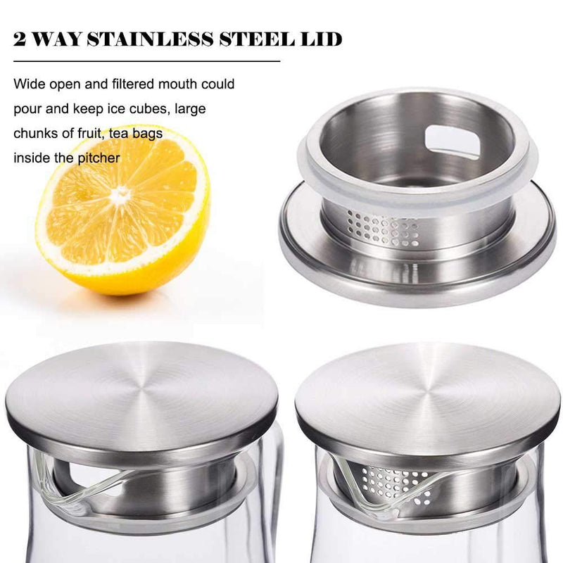 [Australia - AusPower] - Hwagui - Heat Resistant Glass Pitcher with Stainless Steel Lid, Water Carafe with Handle, Good Beverage Pitcher for Homemade Juice and Iced Tea, 1500ml/51oz 