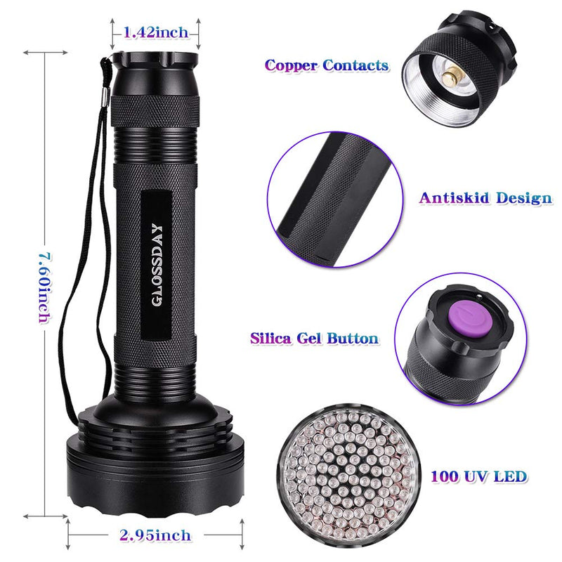 [Australia - AusPower] - UV Black Light Flashlight,100 LED UV Flashlights, Super Bright Ultraviolet Flashlight Professional Blacklight Pet Urine Detector for Dog/Cat,Hunting Scorpions 100LED 