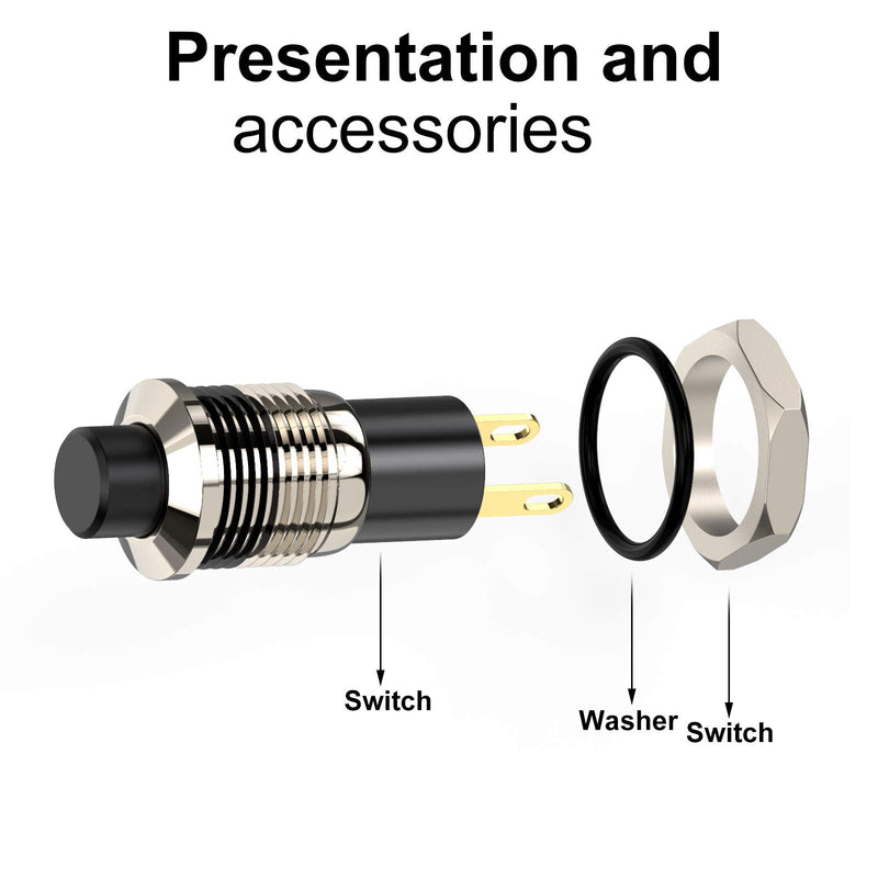 [Australia - AusPower] - DIYhz Push Button Switch, Self-locking Mini Switches Latching 10mm Round DC24V 0.5A Black & Red Cap 6PCS 