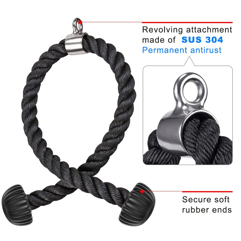 [Australia - AusPower] - SELEWARE Tricep Rope Cable Machine Attachments for Gym, 28”/36” Universal Tricep Pull Down Rope with Soft Rubber Ends for Pulley System Home Gym Workout Fitness 