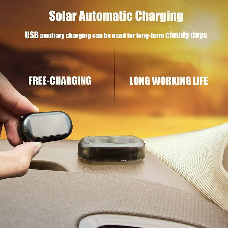 [Australia - AusPower] - Car Alarm Light Car Solar Power Simulated Dummy Alarm Warning Anti-Theft LED Flashing Security Light with New USB Port, Red x2 