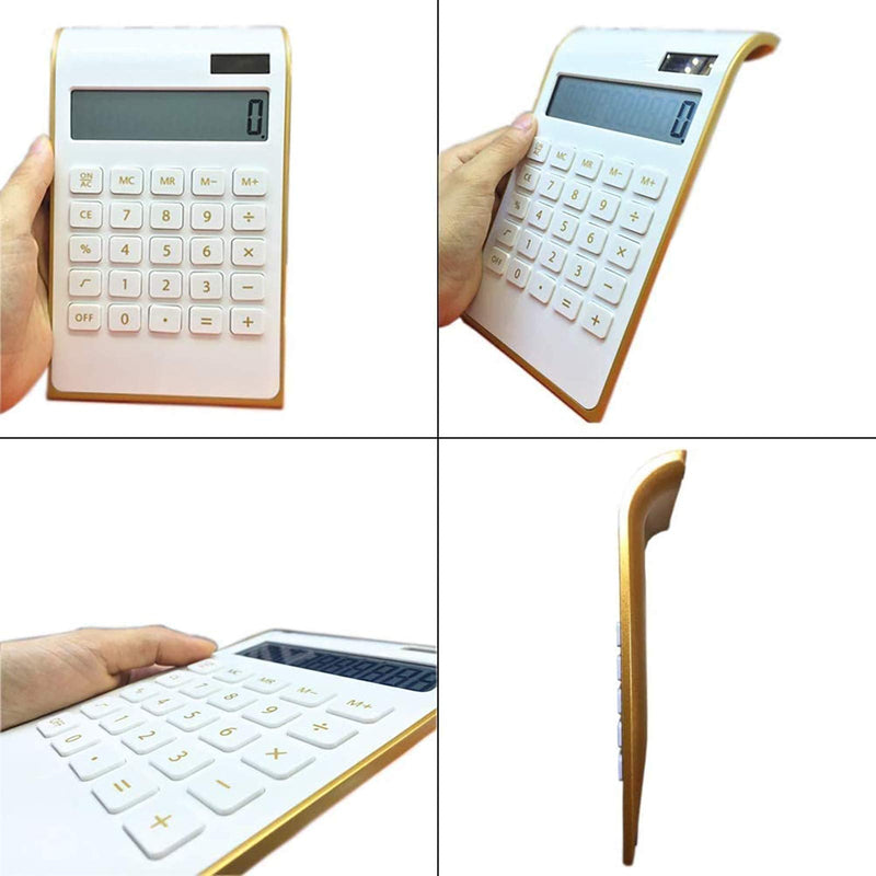 [Australia - AusPower] - Calculator, 10 Digits Solar Battery Basic, Dual Powered Desktop Calculator, Tilted LCD Display, Inclined Design Slim Desk Calculator by Sportsvoutdoors (White) White 