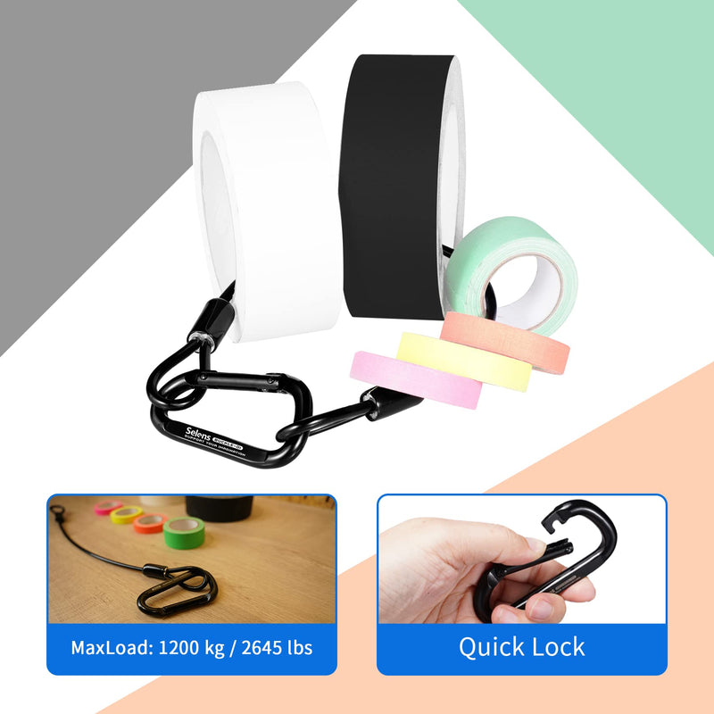 [Australia - AusPower] - Selens Electrical Tape Holder for Gaffers Tape, Quick Lock Steel Clip Snap Hooks with 15" Hanging Rope for Photography, Film, Stage and Television Production Carrying Tools 