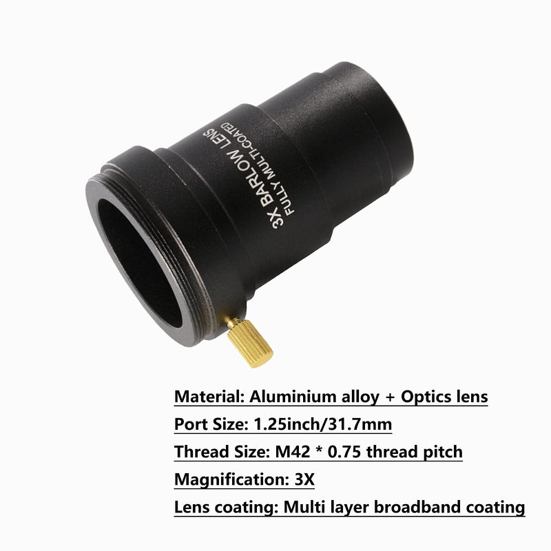 [Australia - AusPower] - Barlow Lens 3X, Aisnyho Metal Barlow Telescope Lens with M42x0.75 Thread Interface for Standard 1.25" Astronomy Scope Eyepiece 