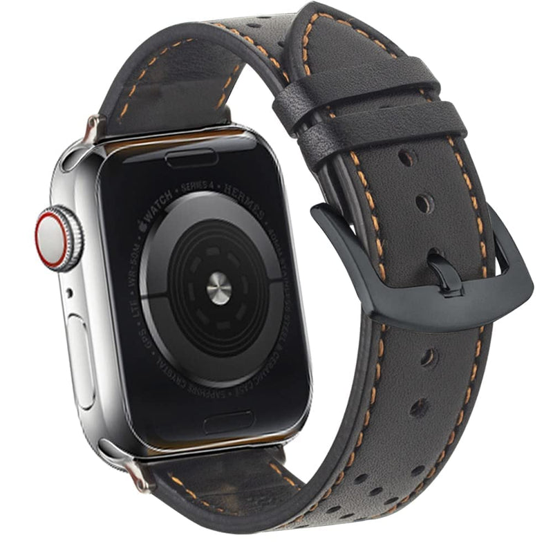 [Australia - AusPower] - Tuaeja Genuine Leather Band Compatible with Apple Watch Bands 38mm 40mm 41mm Men Women Replacement Strap for iWatch SE & Series 7/6/5/4/3/2/1 Fashion Breathable Wristbands (Matte black) Matte black 41MM/40MM/38MM 