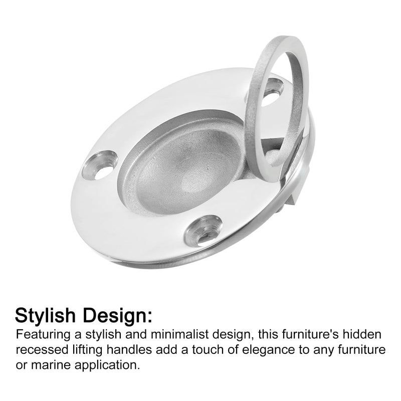[Australia - AusPower] - uxcell Flush Ring Pull Handle, 1Pcs 50 mm - 316 Stainless Steel Round Recessed Door Pull with Screw, Hidden Door Latch for Marine Yacht Hatch Furniture 1 