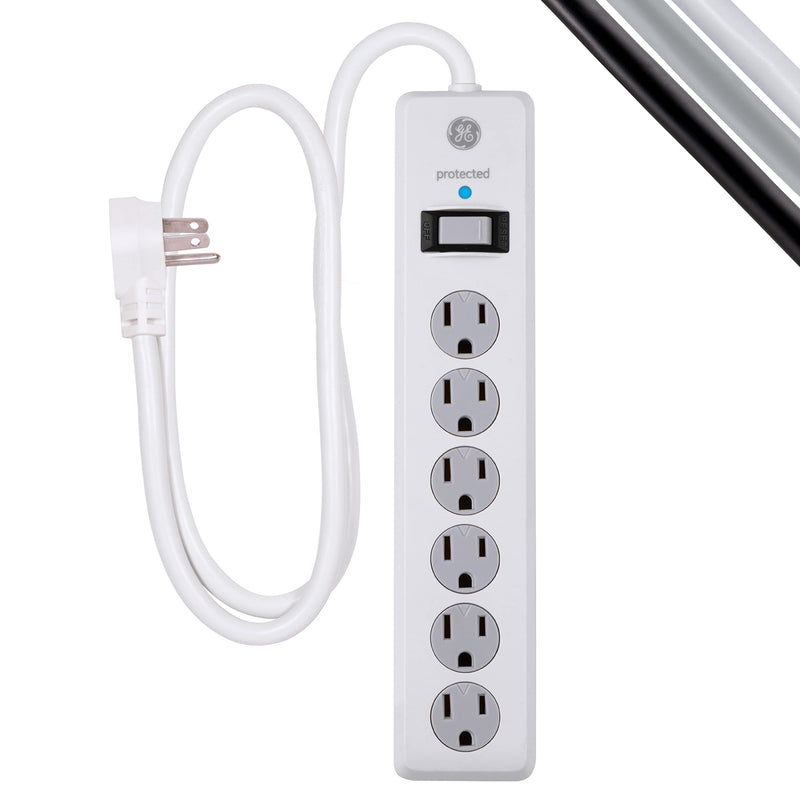 [Australia - AusPower] - GE 6-Outlet Surge Protector, 4 Ft Extension Cord, Power Strip, 800 Joules & 3-Outlet Extender Sur Protector with 2 USB Ports, Charging Station, Wall Tap, Protected Indicator Light White 1 Pack Power Strip + 3-Outlet Extender Sur Protector 