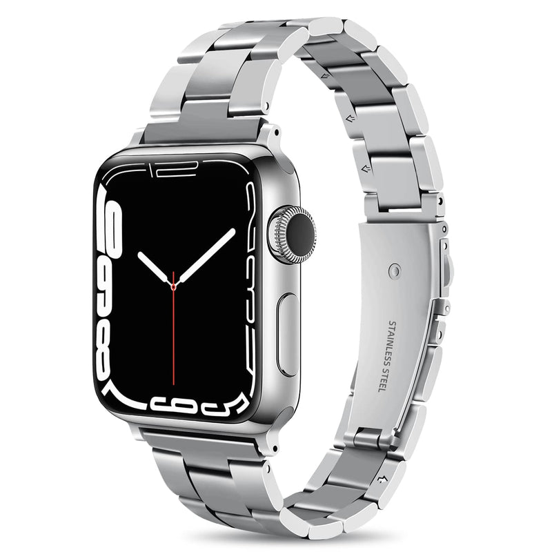 [Australia - AusPower] - Affute Stainless Steel Metal SmartWatch Band Compatible for Apple Watch Band 38mm 40mm 41mm 42mm 44mm 45mm，Tool-free stainless steel Strap Replacement Bracelet Band with Classic Clasp for iWatch Series SE 7 6 5 4 3 2 1 Silver 42mm/44mm/45mm 