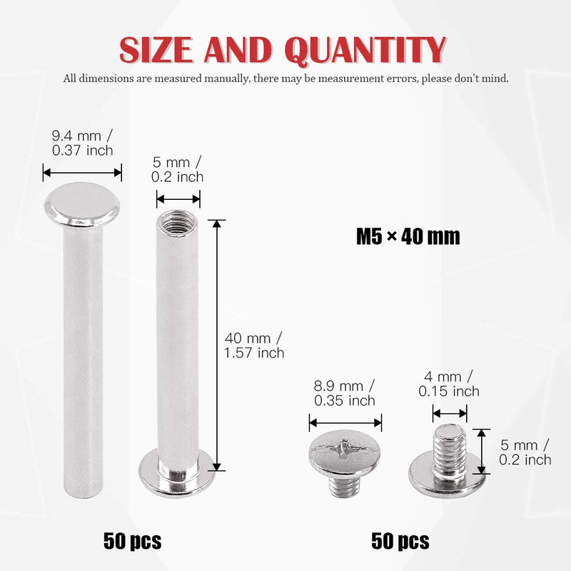 [Australia - AusPower] - Hilitchi 50 Sets M5 x 40mm Phillips Chicago Screw Posts Binding Screws Assortment Kit for Scrapbook Photo Albums Binding, Leather Repair M5 x 40mm-50Sets 