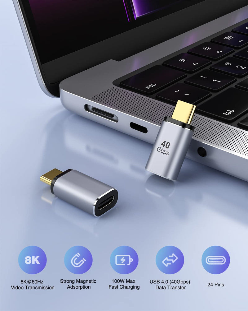 [Australia - AusPower] - MoKo USB C Magnetic Adapter, 2 Pack Magnetic USB C Adapter 24 Pins with PD 100W Fast Charge USB 4 40Gbps 8K 60Hz for Thunderbolt 3/4, MacBook Pro/Air/ROG Ally/Steam Deck/PS5 PSVR 2, Straight 