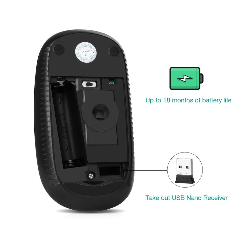 [Australia - AusPower] - Wireless Mouse, Vssoplor 2.4G Slim Portable Computer Mice with Nano Receiver for Notebook, PC, Laptop, Computer (Black) Black 
