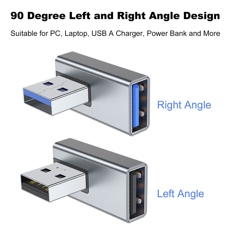 [Australia - AusPower] - AreMe 90 Degree USB 3.0 Adapter 2 Pack, Left and Right Angle USB A Male to Female Converter Extender for PC, Laptop, USB A Charger, Power Bank and More (Grey) Left/Right Grey 