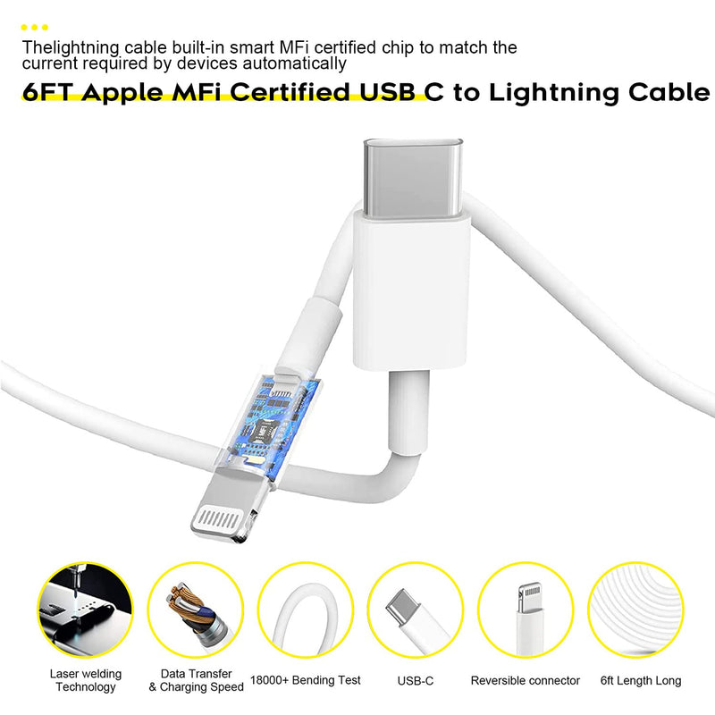 [Australia - AusPower] - Fast Charger iPhone,3Pack iPhone Charger Fast Charging [Apple MFi Certified] 6Foot Apple Charging USB C Charger Adapter 6FT Type C to Lightning Cable for iPhone 14 Pro Max/14 Plus/13/12 Mini/11/XS/SE 
