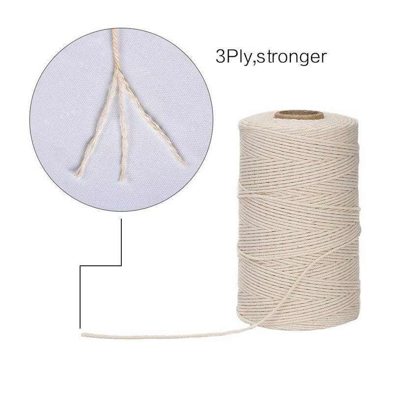 [Australia - AusPower] - Tenn Well Cooking Twine, 3Ply 656Feet 1mm Food Safe Kitchen Cotton String Butchers Twine for Trussing Tying Poultry Roast Meat Making Sausage DIY Crafts 1pc White 