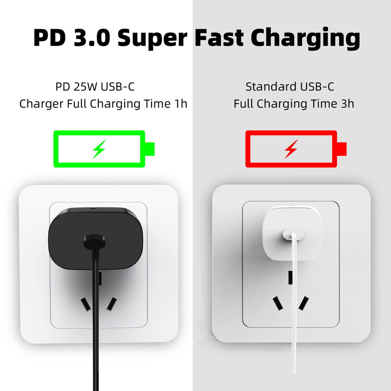 [Australia - AusPower] - 25W Adaptive Fast Wall Charger with USB Type C Cable Compatible with Samsung Galaxy Note 20 10 9 8 S22 S21 S20 S10 S9 S8 + 5G FE E Ultra Plus Z Flip 3 Fold A90 A71 A52 A51 A32 A31 A12 A11（Black 2 set） 