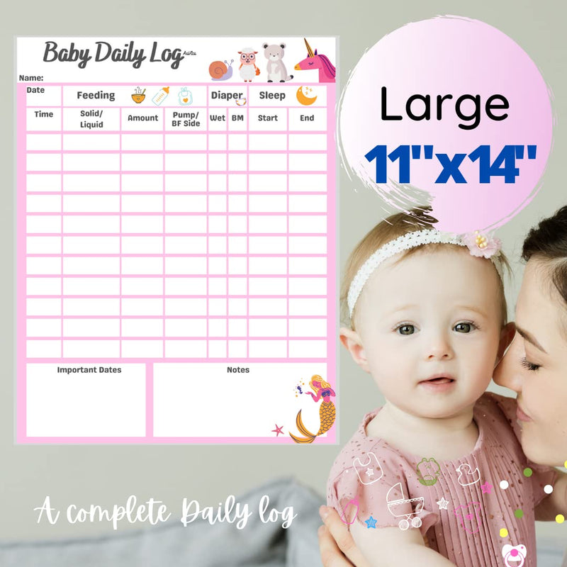 [Australia - AusPower] - Baby Daily Log Chart Dry Erase Whiteboard for Logging Daily Schedule for Newborns and Toddlers, Log Feeding, Diaper Change, Naps and Daily Activities, Board for Refrigerator, with Pen and Eraser Pink 