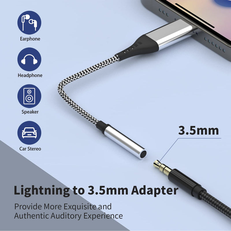 [Australia - AusPower] - Lightning to 3.5 mm Headphone Jack Adapter, [Apple MFi Certified] AUDIANO iPhone 3.5mm Headphones/Earphones Jack Aux Audio Dongle Adapter Compatible for iPhone 13/13 Pro/12/12 Pro Max/11/X/XR/XS 