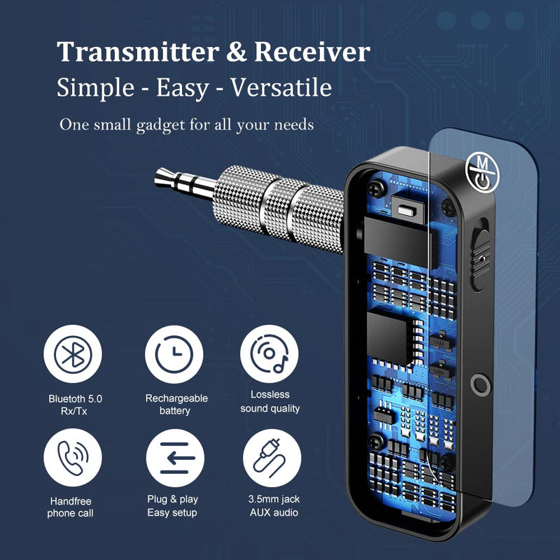 [Australia - AusPower] - GMCELL Bluetooth 5.0 Adapter 3.5mm Jack Aux Dongle, 2-in-1 Wireless Transmitter/Receiver for TV Audio, Projector, PC, Headphone, Car 