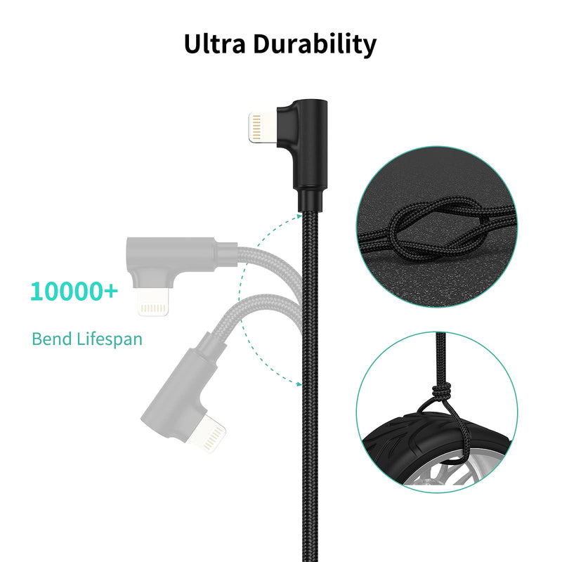 [Australia - AusPower] - 1ft Right Angle Lightning Cable Short, 3 Pack Braided Fast Charging USB to iPhone Charger Cord 90 Degree Compatible with Apple iPhone 12 11 Pro Max Xs Xr X 5 6 7 8 Plus SE, iPad Air/Mini 1 Foot 