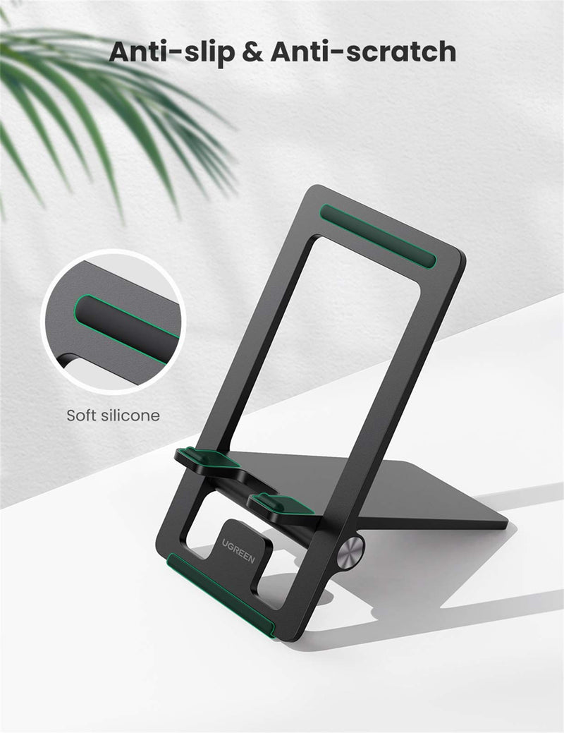 [Australia - AusPower] - UGREEN Adjustable Cell Phone Stand for Desk Foldable Phone Stand Holder Portable Pocket Friendly Travel Charging Stand Compatible with iPhone 13 12 Pro Max 11 SE Samsung Galaxy 4.7-7.9inch Black 