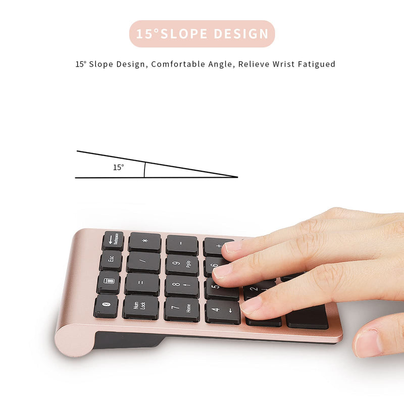 [Australia - AusPower] - Bluetooth Number Pad, 22 Keys Number Keypad with Shortcut Key, 10Keys Portable Financial Accounting Wireless Number Pad, Bluetooth 5.0 Numeric Keyboard for Laptop, PC, Desktop, Pad(Rose Gold) 