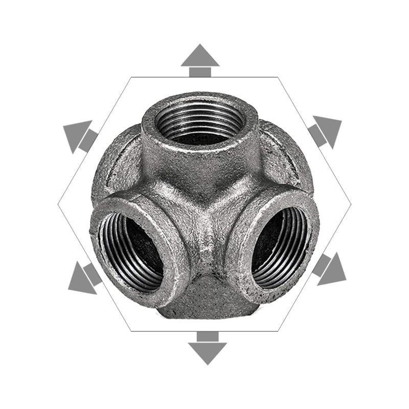 [Australia - AusPower] - AGUTEA Black 6-Way Side Exit Cross, Cast Iron Pipe Fitting Cast Iron Angle Pipe Fitting for Vintage Style DIY Projects/Furniture/Shelves (Pack of 1) (1 INCH) 1 INCH 