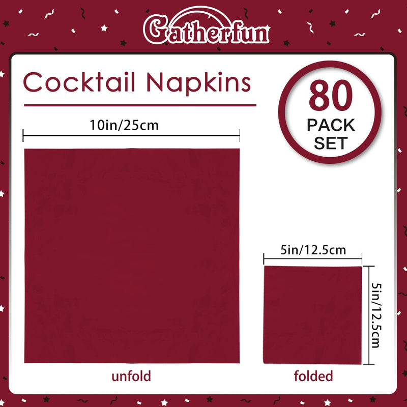 [Australia - AusPower] - Maroon Cocktail Napkins 3-ply 80PCS Burgundy Red Beverage Napkin Disposable Paper Cocktail Napkins Dinner Napkins for Birthday Graduation Party Restaurant Bar Picnic Purplish Red 