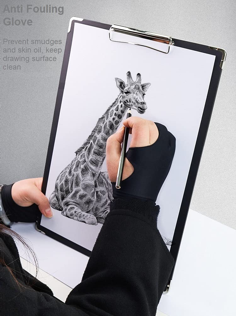 [Australia - AusPower] - WSWBD Drawing Glove, Digital Art Glove for Graphic Tablet, Artist Gloves with Two Fingers for iPad, Paper Sketching, Smudge Guard, Palm Rejection, Suitable for Left and Right Hand (2 PCS), XS 