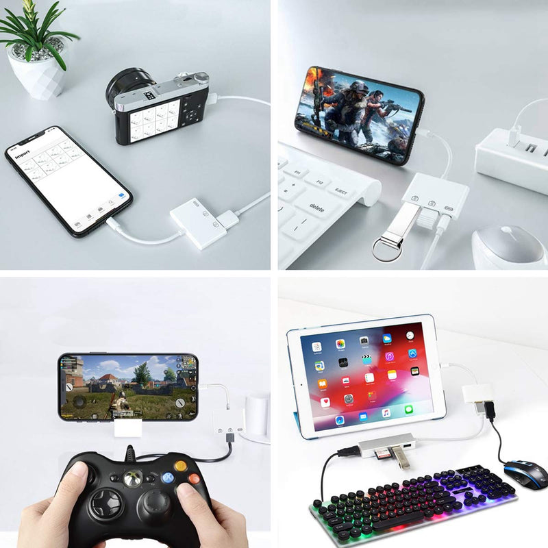 [Australia - AusPower] - Lightning to USB3 Camera Adapter,rosyclo Apple MFi Certified 3 in 1 USB 2.0 Female Cable OTG Adapter with Charging Port,Compatible with iPhone12/11/11Pro/X/8/7/6/iPad,USB Drive,MIDI Keyboard,Mouse 