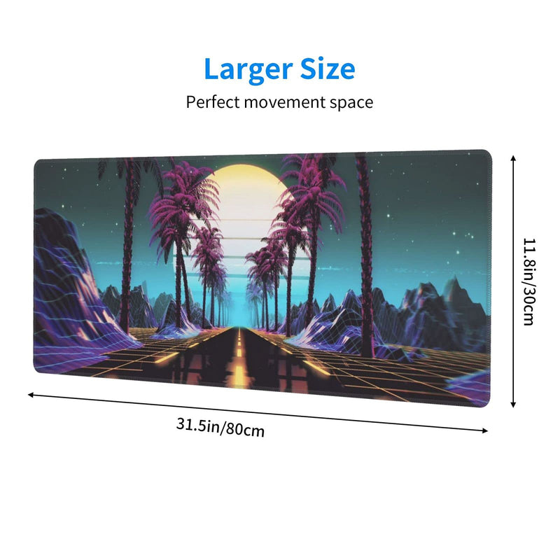 [Australia - AusPower] - Retrowave Synthwave Large Gaming Mouse Pad XL Desk Mat Long Extended Mousepad Nonslip Rubber Base Stitched Edges Office Desktop Decor Mice Pads 31.5'' X 11.8'' 