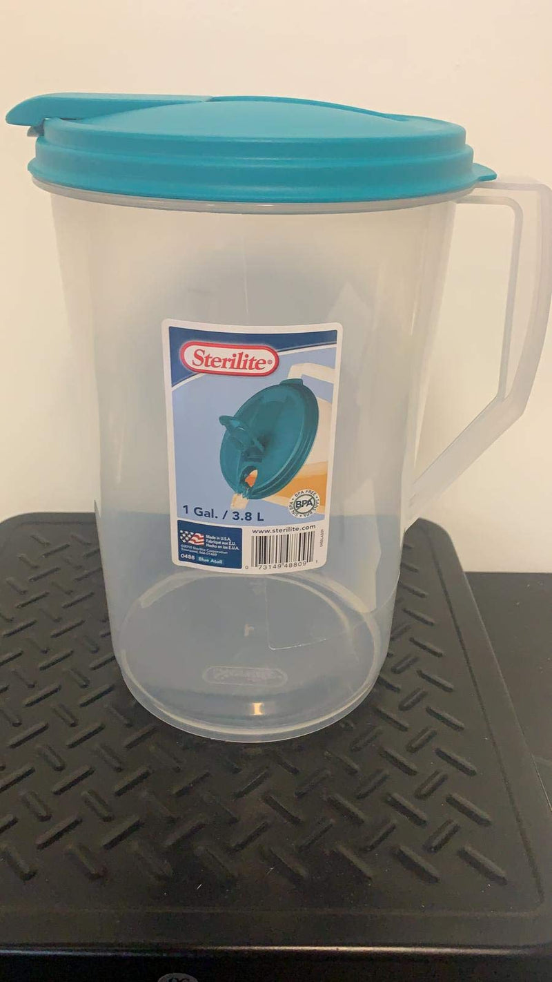 [Australia - AusPower] - Sterilite 0488 One-Gallon Round Pitcher, Clear Base with Blue-Atoll (Teal) Lid and Tab 