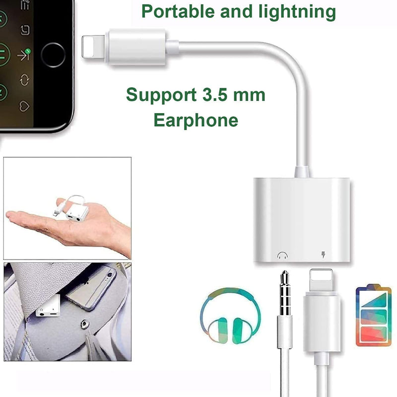 [Australia - AusPower] - [2 Pack] 3.5 mm Headphone Jack Lightning Charger Cable for iPhone Adapter, Headphone Aux Audio Splitter for iPhone 12/11/11 Pro/XR/XS Max/X/8/7, 2 in 1 charging + Music Control Support All iOS Systems 