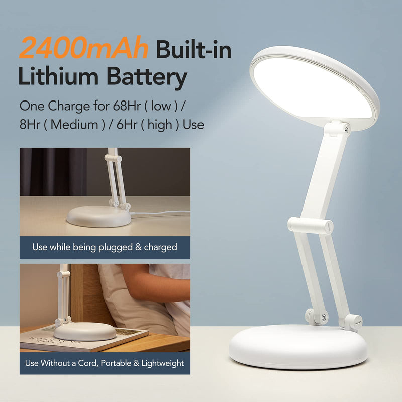 [Australia - AusPower] - ONEFIRE Desk Lamp Kids Desk Lamp Small Desk Lamp, 8 Brightness Desk Lamps Office Portable & Foldable, Cute Desk Lamp White Desk Lamp Study Lamp, Battery Operated Lamp Rechargeable Lamp Cordless Lamp Small White Desk Lamp 