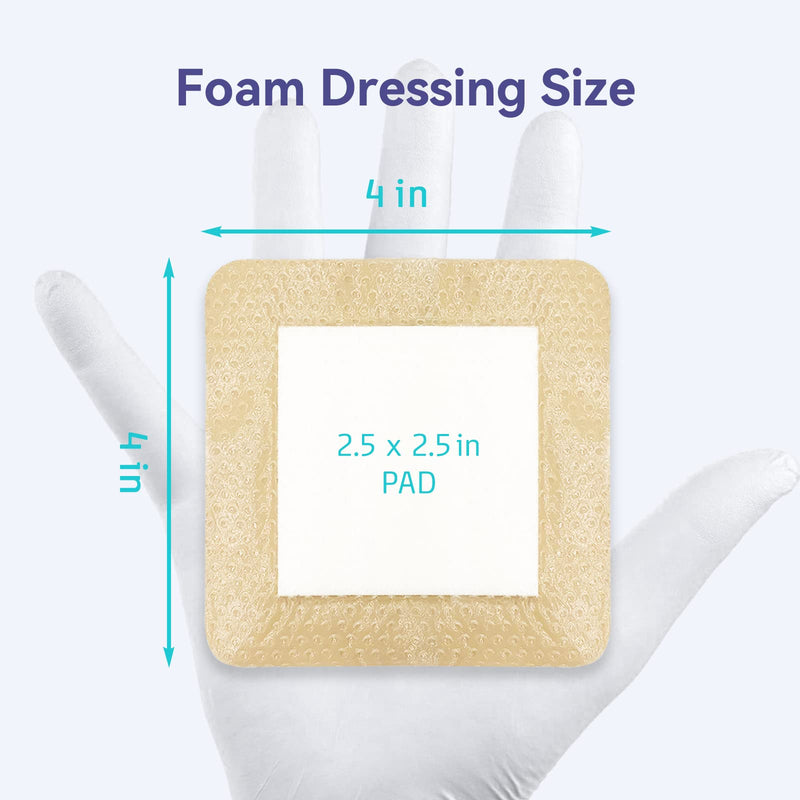 [Australia - AusPower] - Conkote Silicone Adhesive Foam Dressings 4'' X 4'', Waterproof Bandages for Wound Care, Box of 10 Dressings 4'' x 4'' (10 Dressings) 