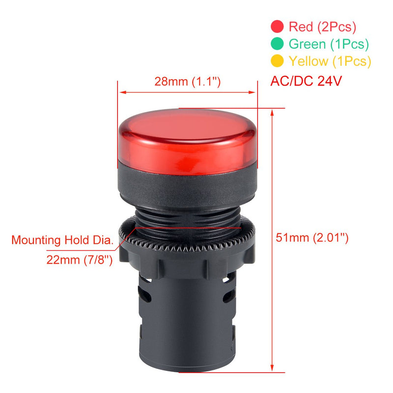[Australia - AusPower] - uxcell 4Pcs Red Green Yellow Indicator Light AC/DC 24V, 22mm Panel Mount, for Electrical Control Panel, HVAC, DIY Projects 
