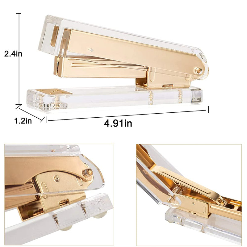 [Australia - AusPower] - Acrylic Gold Tape Dispenser Gold Desktop Stapler, Acrylic Office Supplies Includes Tape, 1000pcs Staples Desk Accessory Kit, Chic Office Stapler Tape Dispenser for Modern Design Office Desktop 