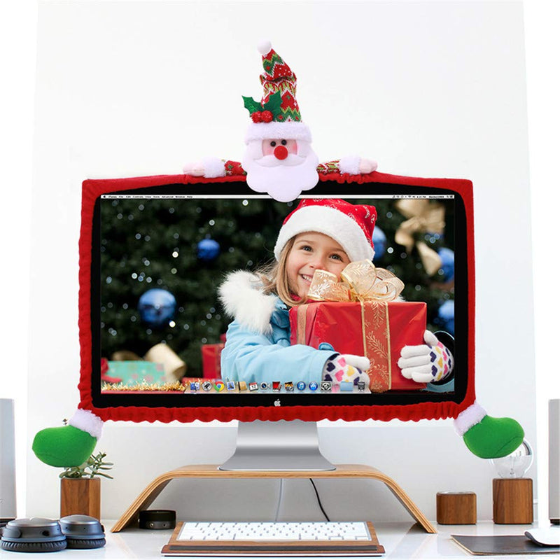 [Australia - AusPower] - SUSHAFEN 1 Pack Christmas Computer Monitor Border Cover TV Monitor Cover Elastic Laptop Computer Cover for Xmas Home Office Computer Decoration-Santa Claus 