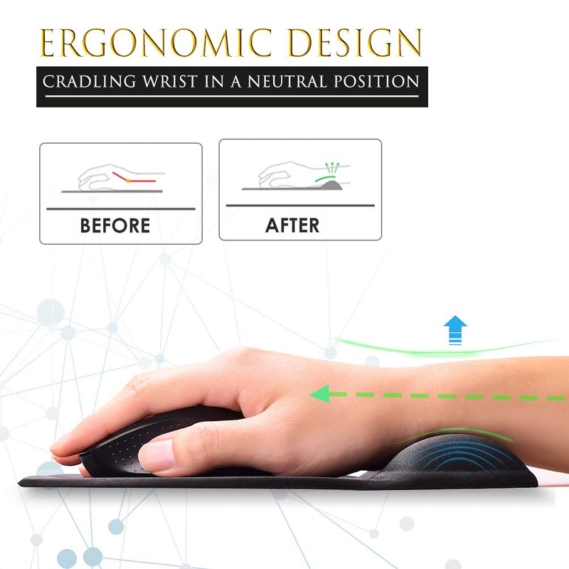 [Australia - AusPower] - MROCO Ergonomic Mouse Pad with Wrist Support Gel Mouse Pad with Wrist Rest, Comfortable Computer Mouse Pad for Laptop, Pain Relief Mousepad with Non-slip PU Base for Office & Home, 9.4 x 8.1 in, Black 