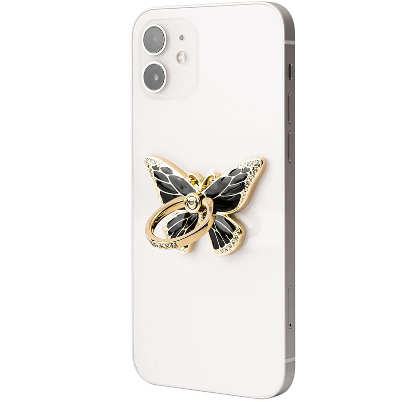 [Australia - AusPower] - Cell Phone Ring Holder Butterfly, Finger Kickstand, Phone Ring Grip Holder, Compatible with iPhone 13/12/Mini/Pro/Pro Max and Android Phone (Gold Black) 