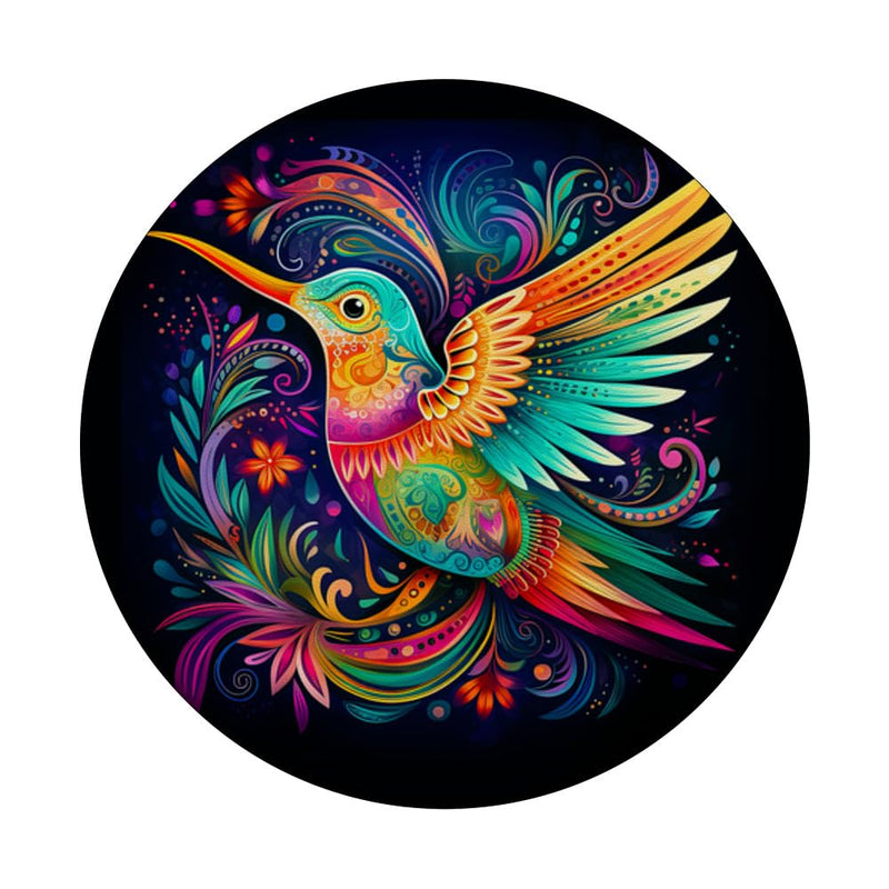 [Australia - AusPower] - Floral Hummingbird Folk Art Ornamental Motifs Hummingbird PopSockets Swappable PopGrip Black 