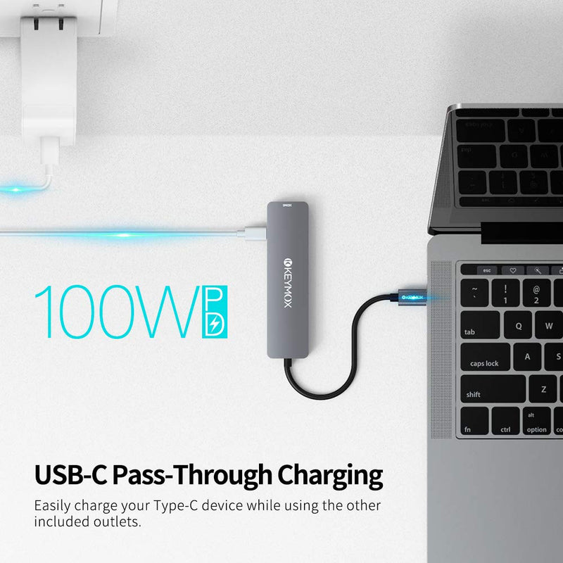 [Australia - AusPower] - USB C Hub Multiport Adapter - KEYMOX 6 in 1 USB C Dongle with 2 USB-A, 100W PD Charging, 4K HDMI, SD/TF Card Reader Compatible with MacBook Pro/Air, iPad Pro and USB-C Devices 